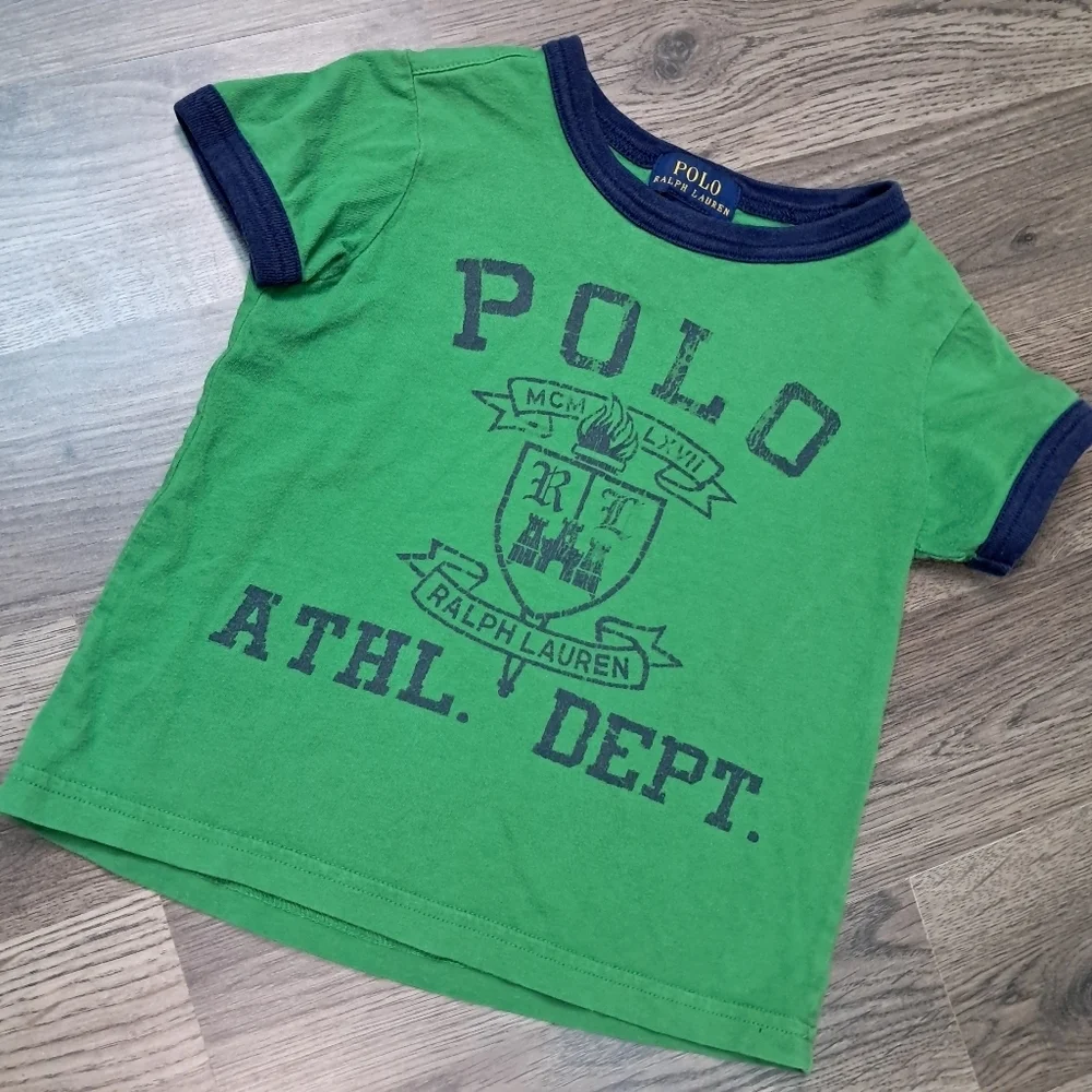 Polo Ralph Lauren Polo Athletic Dept Green T Shirt Navy Trim Size 2T Graphic Tee